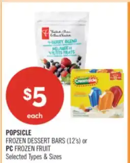 Shoppers Drug Mart POPSICLE FROZEN DESSERT BARS (12's) or PC FROZEN FRUIT offer