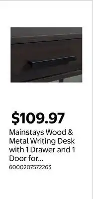 Walmart Mainstays Wood & Metal Writing Desk with 1 Drawer and 1 Door for Teen Adult,29.92 in offer