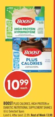 Shoppers Drug Mart BOOST PLUS CALORIES, HIGH PROTEIN or DIABETIC NUTRITIONAL SUPPLEMENT SHAKES offer