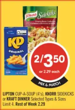 Shoppers Drug Mart LIPTON CUP-A-SOUP (4's), KNORR SIDEKICKS or KRAFT DINNER offer