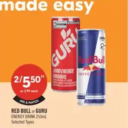 Shoppers Drug Mart RED BULL or GURU ENERGY DRINK offer