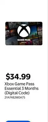 Walmart Xbox Game Pass Essential 3 Months (Digital Code) offer