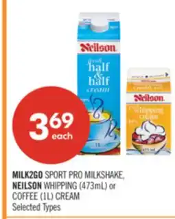 Shoppers Drug Mart MILK2GO SPORT PRO MILKSHAKE, NEILSON WHIPPING (473mL) or COFFEE (1L) CREAM offer
