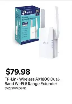 Walmart TP-Link Wireless AX1800 Dual-Band Wi-Fi 6 Range Extender offer