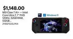 Walmart MSI Claw 7 AI+ — Intel Core Ultra 7, 7 FHD 120Hz, 32GB RAM, 512GB SSD, Win 11 offer