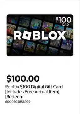 Walmart Roblox $100 Digital Gift Card [Includes Free Virtual Item] [Redeem Worldwide] offer