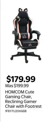 Walmart HOMCOM Cute Gaming Chair, Reclining Gamer Chair with Footrest offer