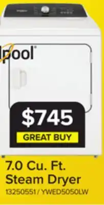 Leon's Whirlpool White Electric Steam Dryer with Moisture Sensing (7.0 Cu.Ft.) - YWED5050LW offer