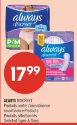 Pharmaprix ALWAYS DISCREET Incontinence Products offer