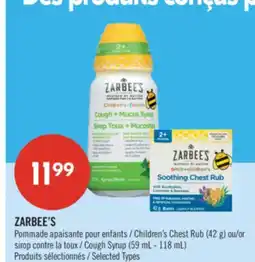 Pharmaprix ZARBEE'S Pommade Children's Chest Rub (42 g) or Cough Syrup (59 mL - 118 mL) offer