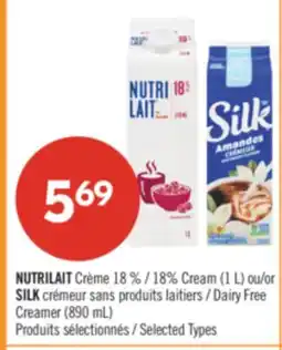 Pharmaprix NUTRILAIT 18% Cream (1 L) or SILK Dairy Free Creamer (890 mL) offer