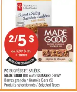 Pharmaprix PC SUCRÉES ET SALÉES, MADE GOOD BIO or QUAKER CHEWY Granola Bars offer