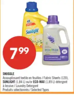 Pharmaprix SNUGGLE Fabric Sheets (120), SUNLIGHT (1,84 L) or ECO-MAX (1,89 L) Laundry Detergent offer