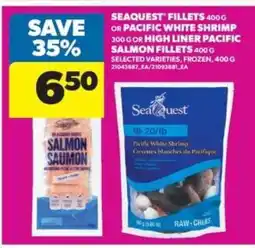 Real Canadian Superstore Seaquest Fillets or Pacific White Shrimp or High Liner Pacific Salmon Fillets offer