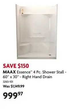 Home Hardware Essence 4 Pc. Shower Stall - 60 x 30 - Right Hand Drain offer