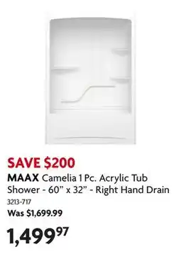 Home Hardware Camelia 1 Pc. Acrylic Tub Shower - 60 x 32 - Right Hand Drain offer