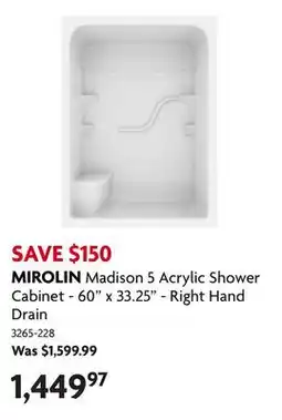 Home Hardware Madison 5 Acrylic Shower Cabinet - 60 x 33.25 - Right Hand Drain offer