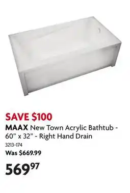 Home Hardware New Town Acrylic Bathtub - 60 x 32 - Right Hand Drain offer