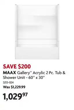 Home Hardware Gallery Acrylic 2 Pc. Tub & Shower Unit - 60 x 30 offer