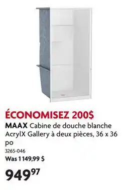 Home Hardware Cabine de douche blanche AcrylX Gallery à deux pièces, 36 x 36 po offer