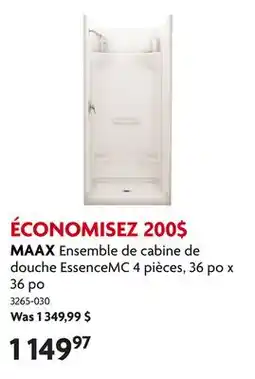 Home Hardware Ensemble de cabine de douche EssenceMC 4 pièces, 36 po x 36 po offer