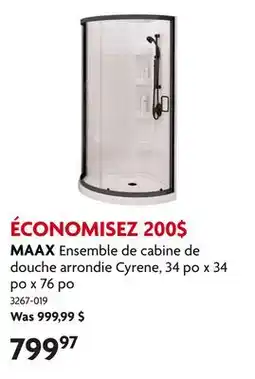 Home Hardware Ensemble de cabine de douche arrondie Cyrene, 34 po x 34 po x 76 po offer