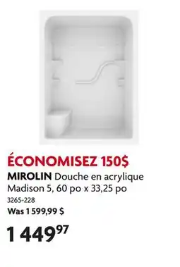 Home Hardware Douche en acrylique Madison 5, 60 po x 33,25 po offer