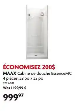 Home Hardware Cabine de douche EssenceMC 4 pièces, 32 po x 32 po offer