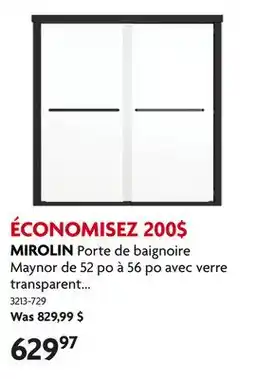 Home Hardware Porte de baignoire Maynor de 52 po à 56 po avec verre transparent de 8 mm et garniture noir mat offer