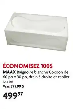 Home Hardware Baignoire blanche Cocoon de 60 po x 30 po, drain à droite et tablier offer