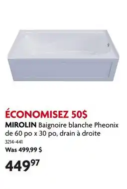 Home Hardware Baignoire blanche Pheonix de 60 po x 30 po, drain à droite offer