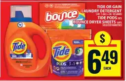 Food Basics Tide or Gain Laundry Detergent, Tide Pods, Bounce Dryer Sheets offer