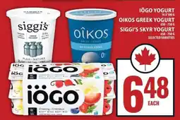 Food Basics IÖGO Yogurt, Oikos Greek Yogurt, Siggi's Skyr Yogurt offer