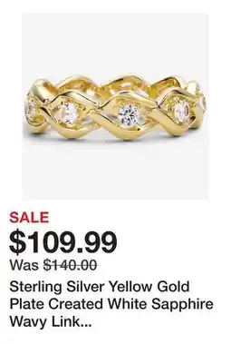 TSC Stores Sterling Silver Yellow Gold Plate Created White Sapphire Wavy Link Ring offer