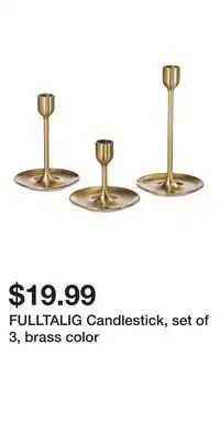 IKEA FULLTALIG Candlestick, set of 3, brass color offer