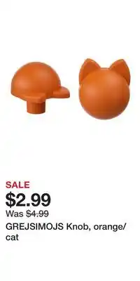 IKEA GREJSIMOJS Knob, orange/cat offer