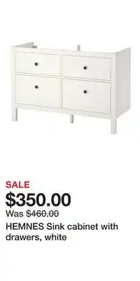 IKEA HEMNES Sink cabinet with drawers, white offer