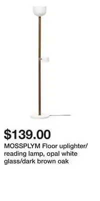 IKEA MOSSPLYM Floor uplighter/reading lamp, opal white glass/dark brown oak offer