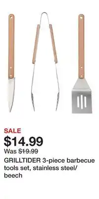 IKEA GRILLTIDER 3-piece barbecue tools set, stainless steel/beech offer