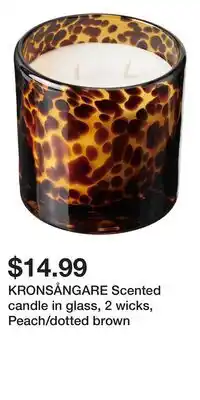 IKEA KRONSÅNGARE Scented candle in glass, 2 wicks, Peach/dotted brown offer