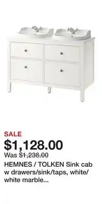 IKEA HEMNES / TOLKEN Sink cab w drawers/sink/taps, white/white marble effect offer