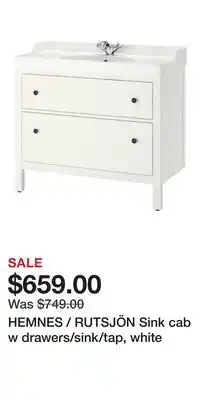 IKEA HEMNES / RUTSJÖN Sink cab w drawers/sink/tap, white offer