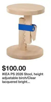 IKEA IKEA PS 2026 Stool, height adjustable birch/Clear lacquered bright blue offer