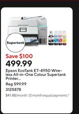 Staples Epson EcoTank ET-4950 Wireless All-in-One Colour Supertank Printer – White offer