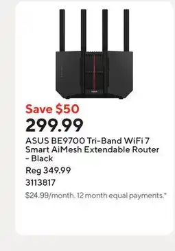 Staples ASUS BE9700 Tri-Band WiFi 7 Smart AiMesh Extendable Router - Black offer