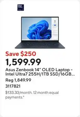 Staples Asus Zenbook 14 OLED Laptop - Intel Ultra7 255H/1TB SSD/16GB RAM/Windows 11 Home offer