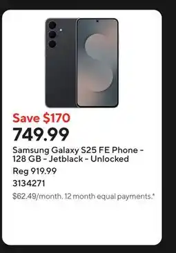 Staples Samsung Galaxy S25 FE Phone - 128 GB - Jetblack - Unlocked offer