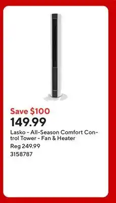 Staples Lasko - All-Season Comfort Control Tower - Fan & Heater offer