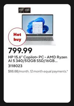 Staples HP 15.6 Copilot+ PC - AMD Ryzen AI 5 340/512GB SSD/16GB RAM/Windows 11 Home offer