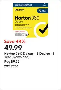 Staples Norton 360 Deluxe - 5 Device - 1 Year [Download] offer